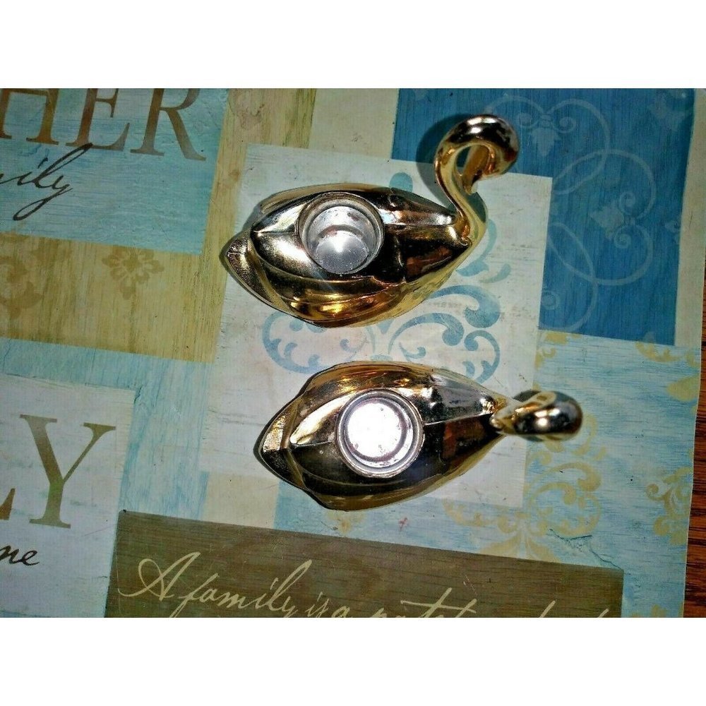 Set Of 2 Swan Candle Holders JAPAN gold tone metal 4"x3.5" EUC - Picture 5 of 12